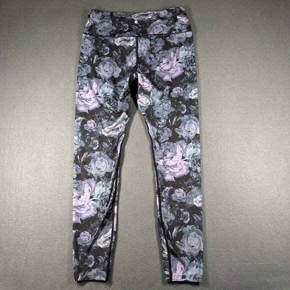 Apana Leggings Womens Large Black Purple Floral High Rise Yoga Pants Spandex Gym - Picture 7 of 11